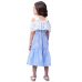 Vestido Momi Listrado Azul e Branco com Babados Laise H5605