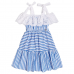 Vestido Momi Listrado Azul e Branco com Babados Laise H5605