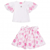 Conjunto Mini Momi Blusa e Saia e Flores Rosa Bordadas J6102