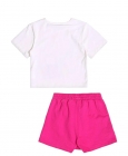 CONJUNTO BLUSA OFF WHITE E SHORTS MOLETINHO PINK 