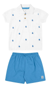 Conjunto Camiseta Marinho e Bermuda Cinza Mescla